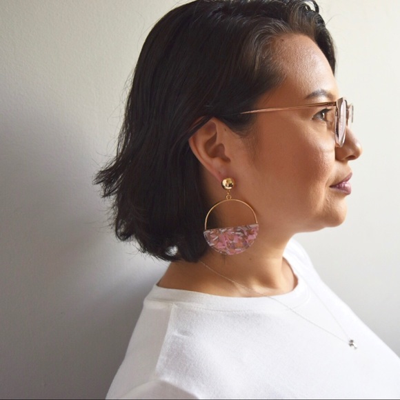 Half Moon Blush Pink Hoop Earrings - Picture 2 of 5